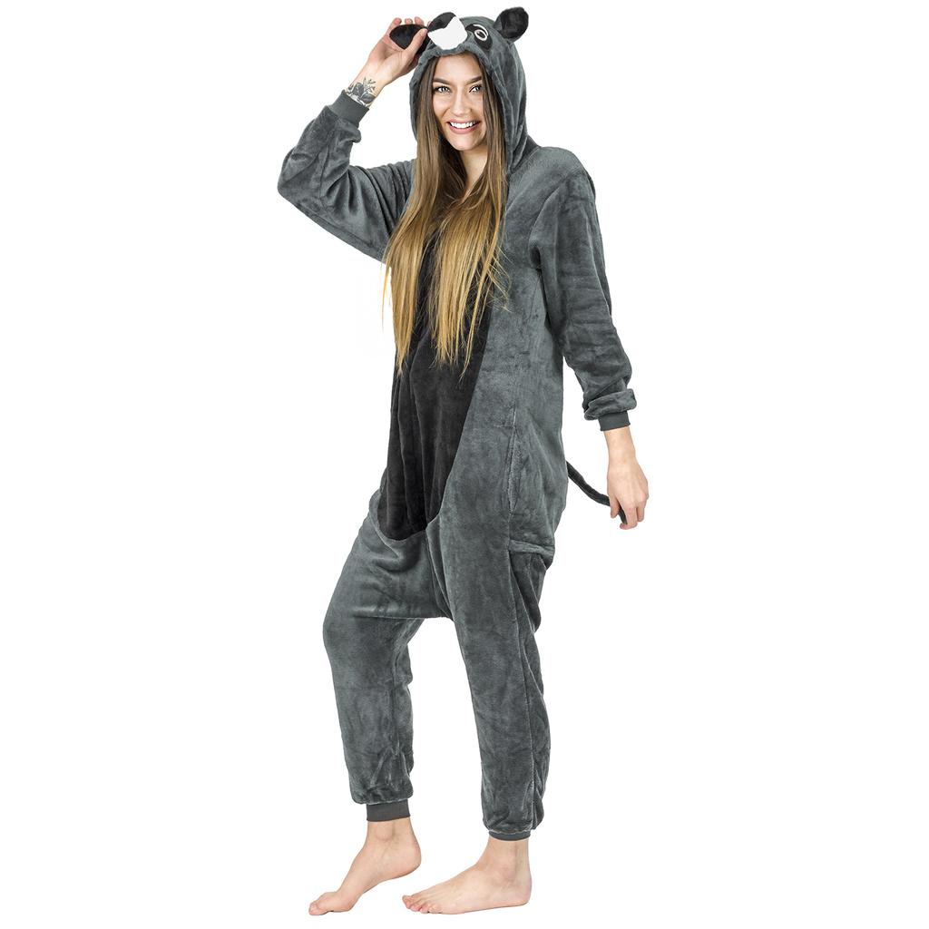 Warm men's kigurumi pajamas onesie raccoon one-piece zip-up s Gray raccoon Onesie Costume - S