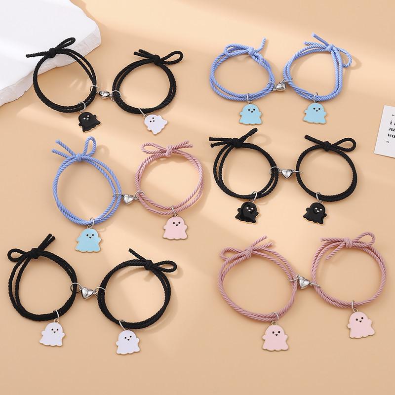 2Pcs Creative Heart Magnetic Matching Couple Bracelets for Women Men Cute Cartoon Ghost Pendant Bracelet BFF Friendship Jewelry