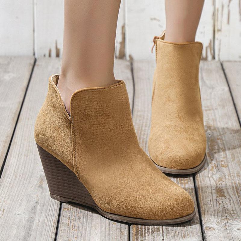 Fashion Boots for Women Pointed Toe Autumn Winter New Women's Shoes Casual Retro Wedge High Heels Ankle Boots Suede Solid Chelsea Botas