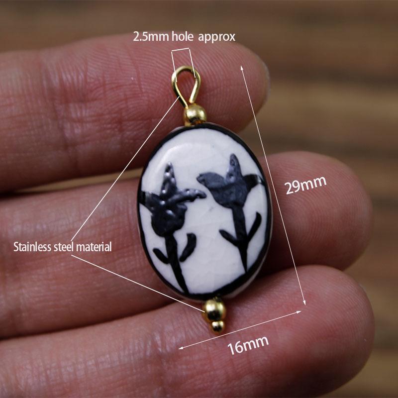 2Pcs Painted Handmade Ceramic Pendants Stainless Steel Eye Pin Tulip/Animal Charms for DIY Necklace Earrings Jewelry Accessories
