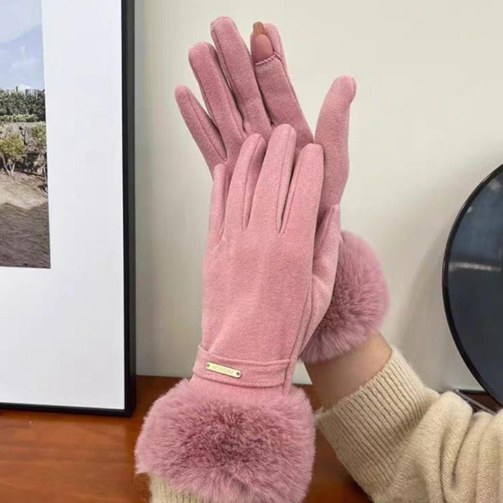 

Women s Winter Warm Velvet Gloves Plush Wrist Suede Gloves Split Finger Gloves Windproof and Cold Proof Touchscreen Thick Gloves One Size рожевий