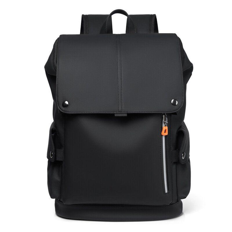 16-inch Waterproof Color Block Laptop Backpack with Flap and Buckle