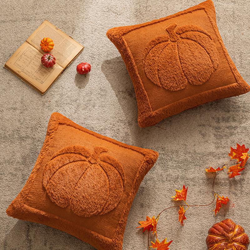Pumpkin Fall Pillow Cover Plush Halloween Throw Pillow Case Sofa Couch Fall Thanksgiving Halloween Party Decoration Pillowcase