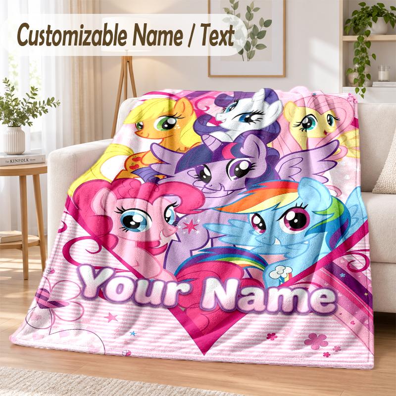 My Little Pony Custom Name Flannel Throw Blanket Soft Warm for Sofa Bed Indoor Home Use