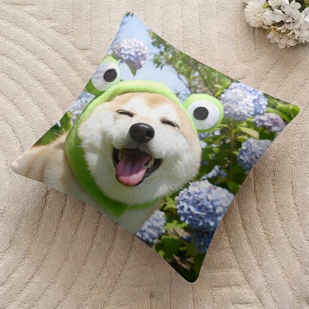 Cute Dog Cat Kawaii Gift Cushion Cover Silky Short Plush Invisible Zipper Dustproof Sofa Pillow Case For Home Decor