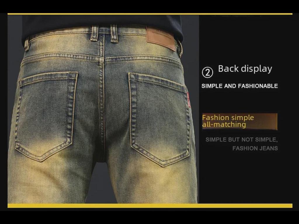 Herr Retro Gula Slim-Fit Jeans - High-End, Elastiska, Skinny Stil för Vår och Höst.