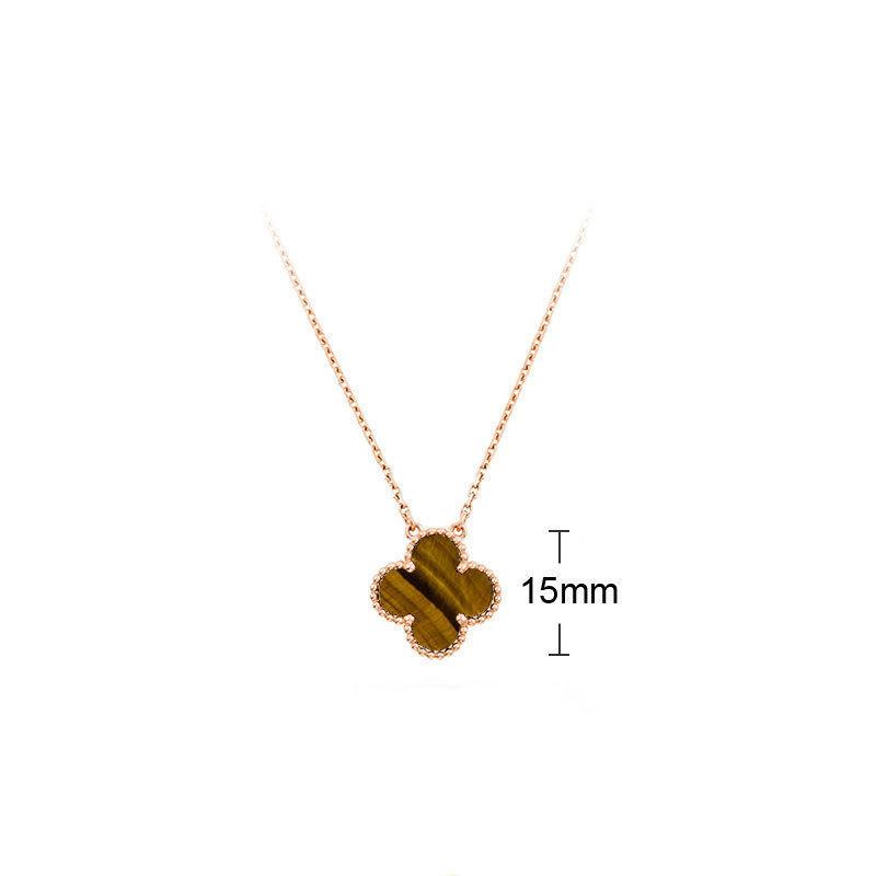K rose gold four-leaf clover necklace women's single flower white fritillary chalcedony laser agate full diamond collarbone chain