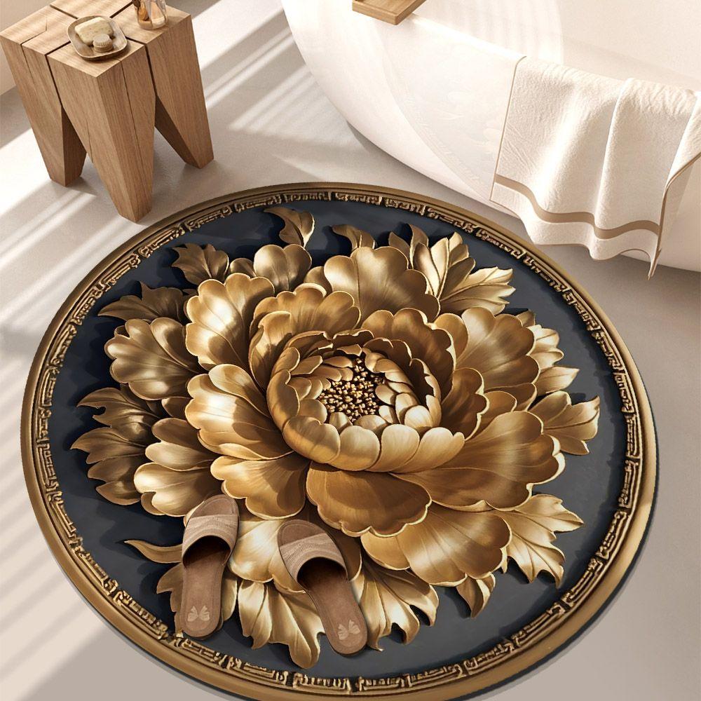 Living Room Home 3D Carpet Flower Floor Mat Carpet Circular Home Peony Flower Petal Shaped Mat