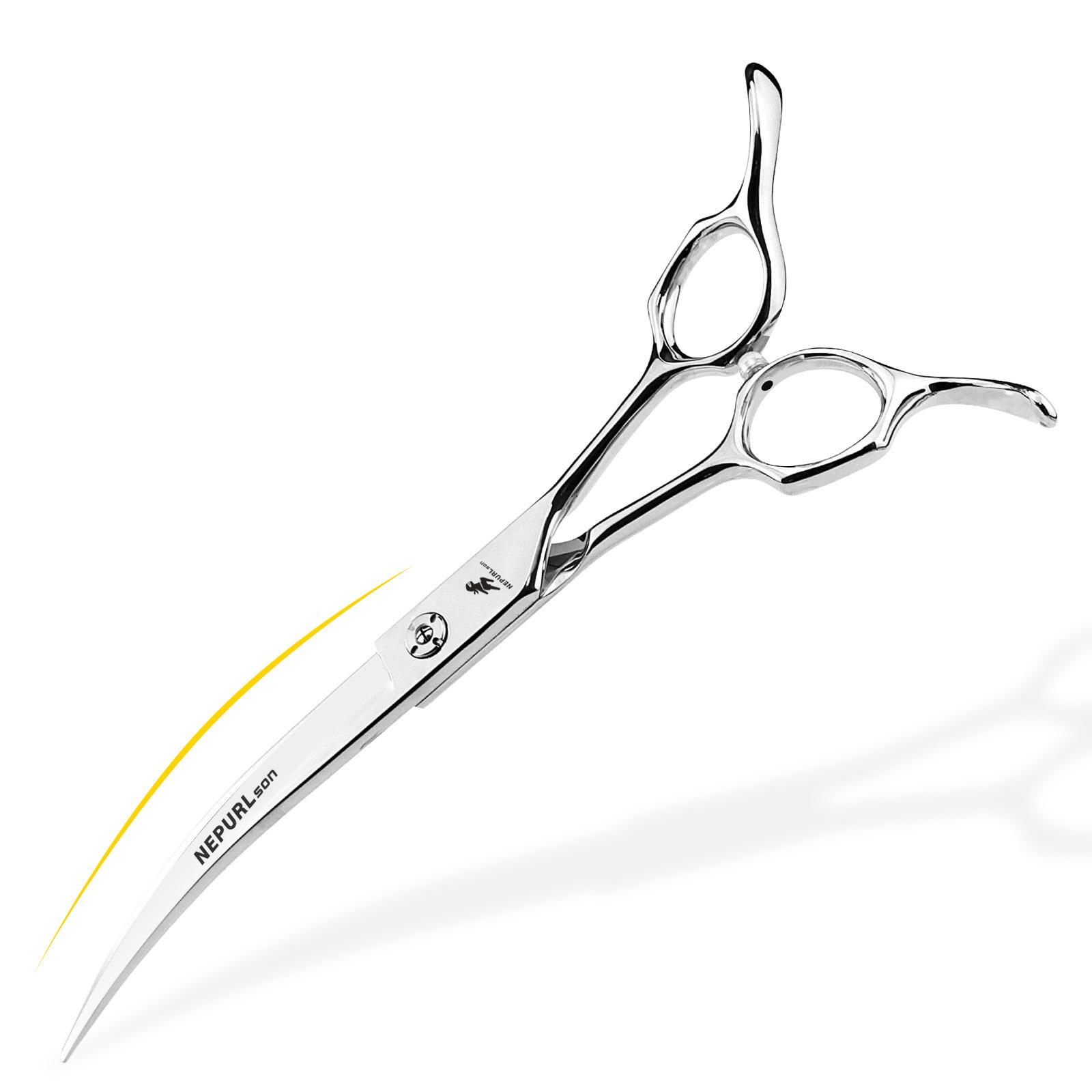 Dual-Tailed 7 Curved Pet Grooming Scissors - Professional Upward & Downward Design