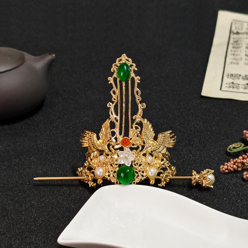 

Традиційний набір: Корона-шапка з пір я журавля та шпилька – Аксесуар у стилі Ханьфу