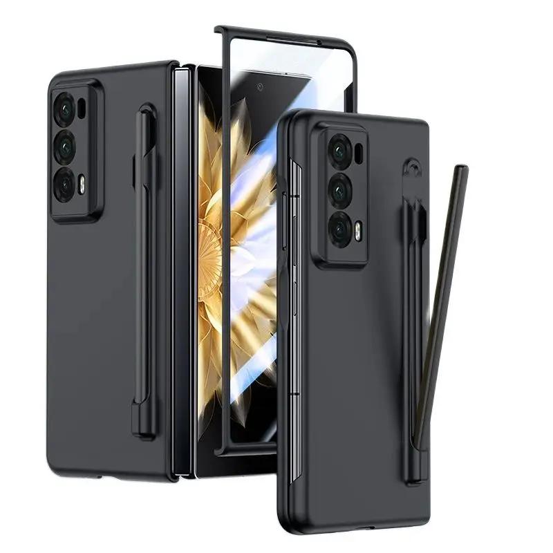 Luxury Armor Case for Honor Magic V2 Matte with Pen Skin Feel Transparent Screen and Solid Color Back Shockproof Hard Plastic Cover