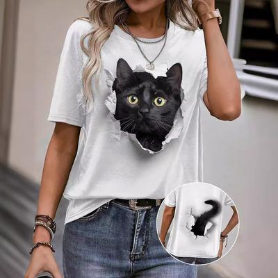 Damen Kurzarm-T-Shirt mit süßem Katzen-3D-Druck
