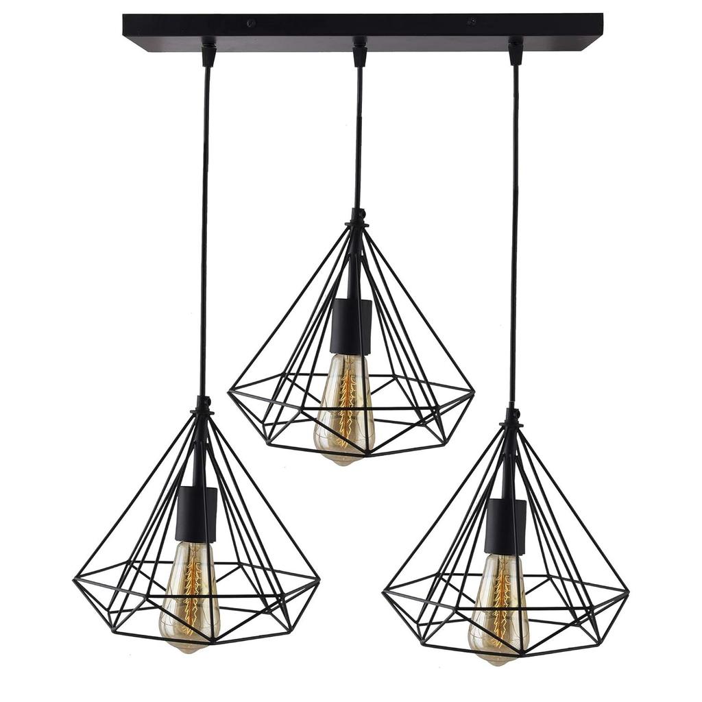 40Watts 3-Lights Black,Metal Chandelier, Diamond Hanging Pendant Light for Home Decoration Lamps, Linear Cluster
