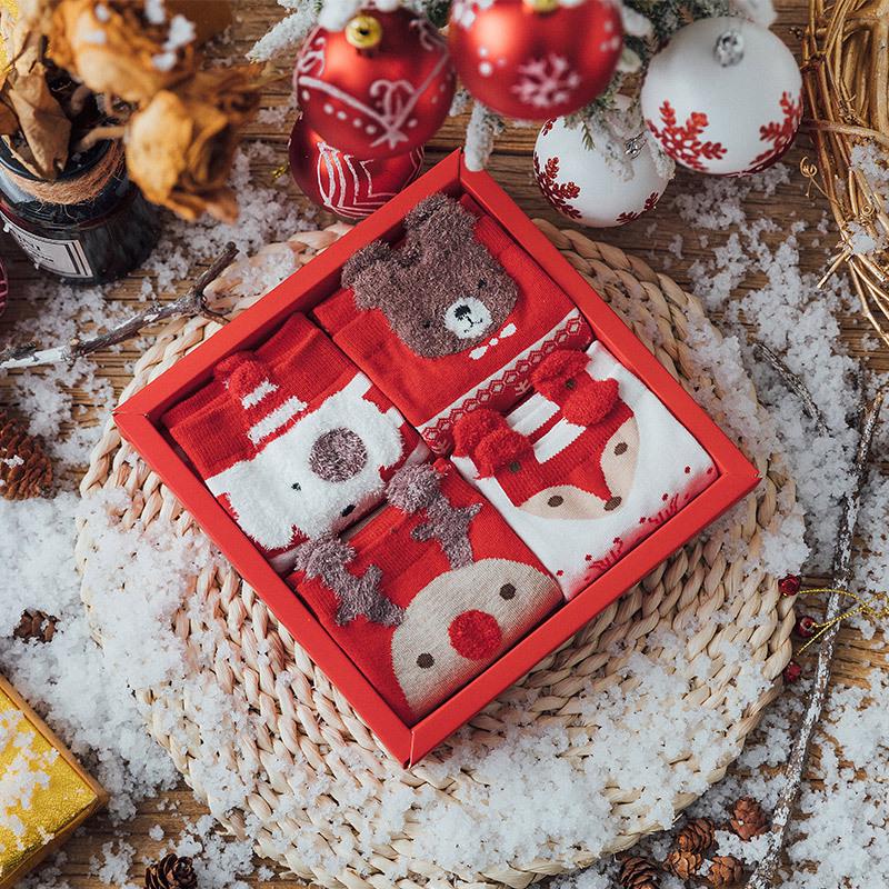 

Женские рождественские носки до середины икры с животными, в корейском стиле, из чистого хлопка, подарочный набор, издание на Новый год Бэнмин года. One Size