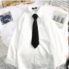Damen Langarmshirt Umlegekragen Locker JK Uniform Studentenbluse Vintage Oversize Top Geschenk Krawatte