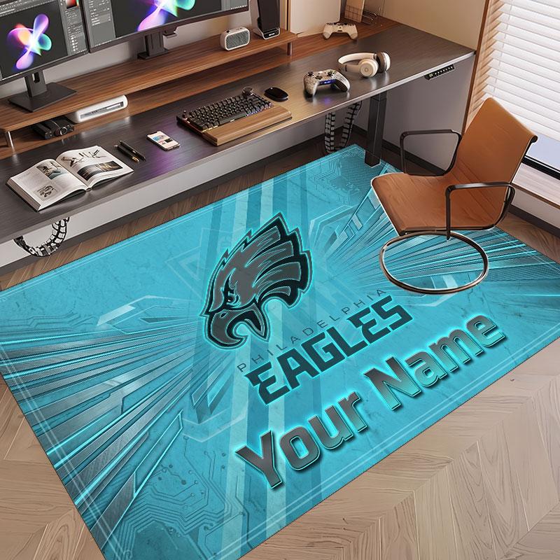Benutzerdefinierter Teppich Philadelphia Eagles Muster Druck Name Text Weicher Rutschfester Bodenbelag für Heim-Innenraumdekoration