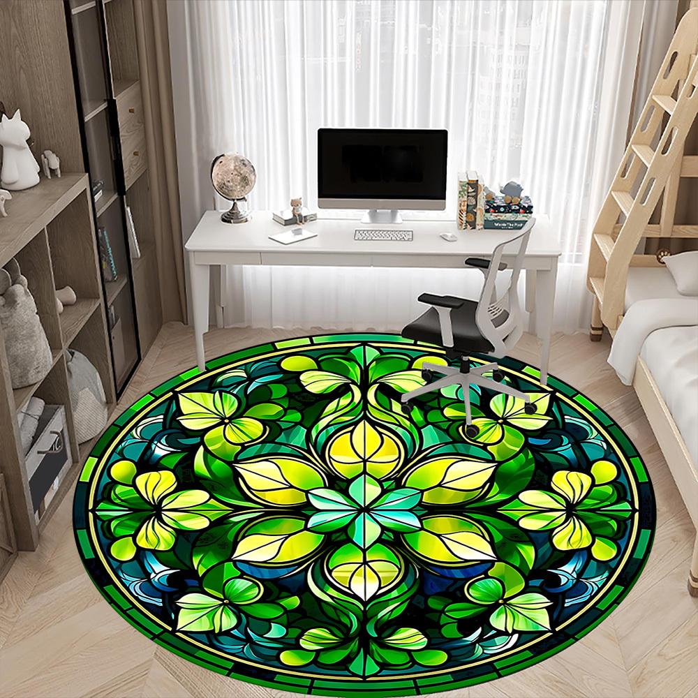 1pc Stained Glass Clover Office Round Area Rug, Indoor Mat Suitable ForOffice, Under Office Chairs Bedroom Living Room Home Decor, D126