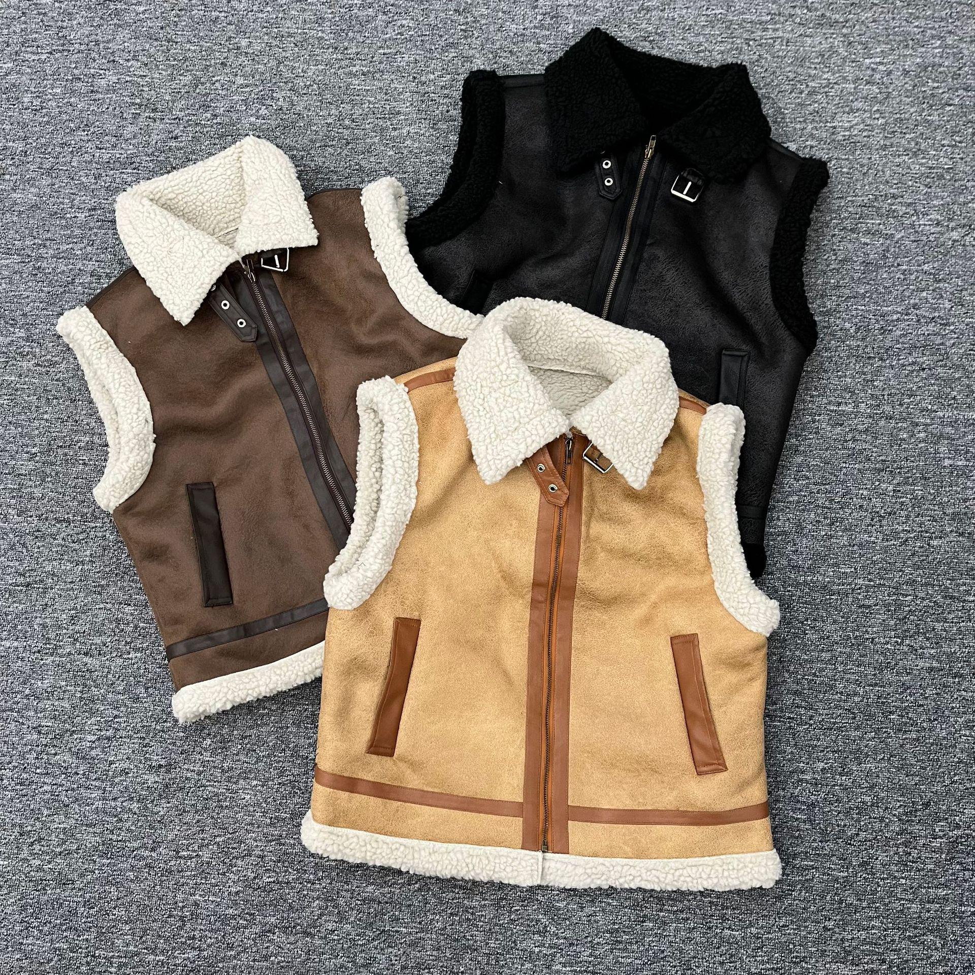 

Women s 2024 Autumn/Winter Slim-Fit Warm Shearling Vest - Three Colors L коричневый
