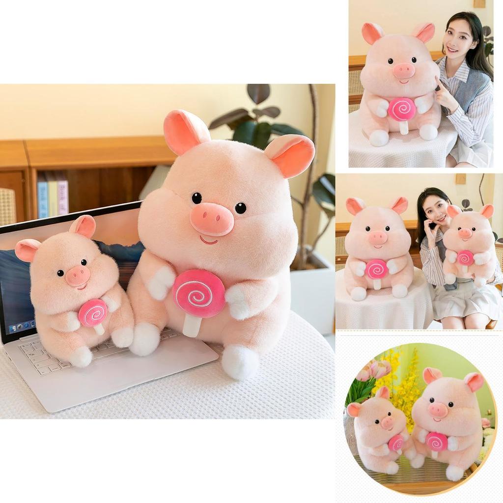 Adorable Plush Pig Doll Soft Stuffed Animal Creative Lollipop Pig Toy Gift Idea