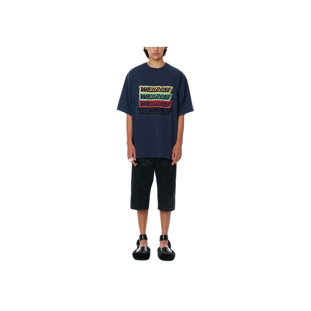 WE11DONE Ss22 Colorful Barrage Logo Pattern Round Neck Short Sleeve T-Shirt Unisex T-Shirts Blue WD-TT1-22-652-U-NV