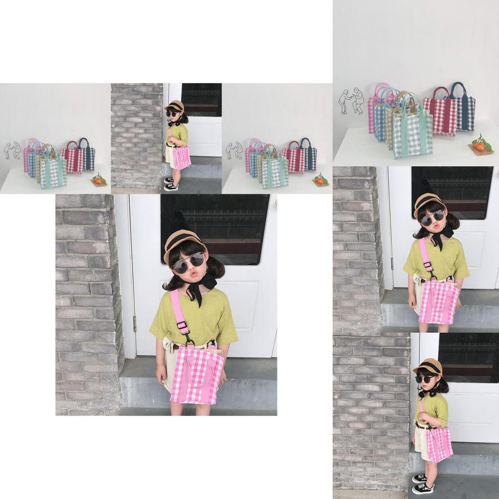 Trendy Children's Shoulder Bag Versatile Plaid Canvas Crossbody Bag For Kids