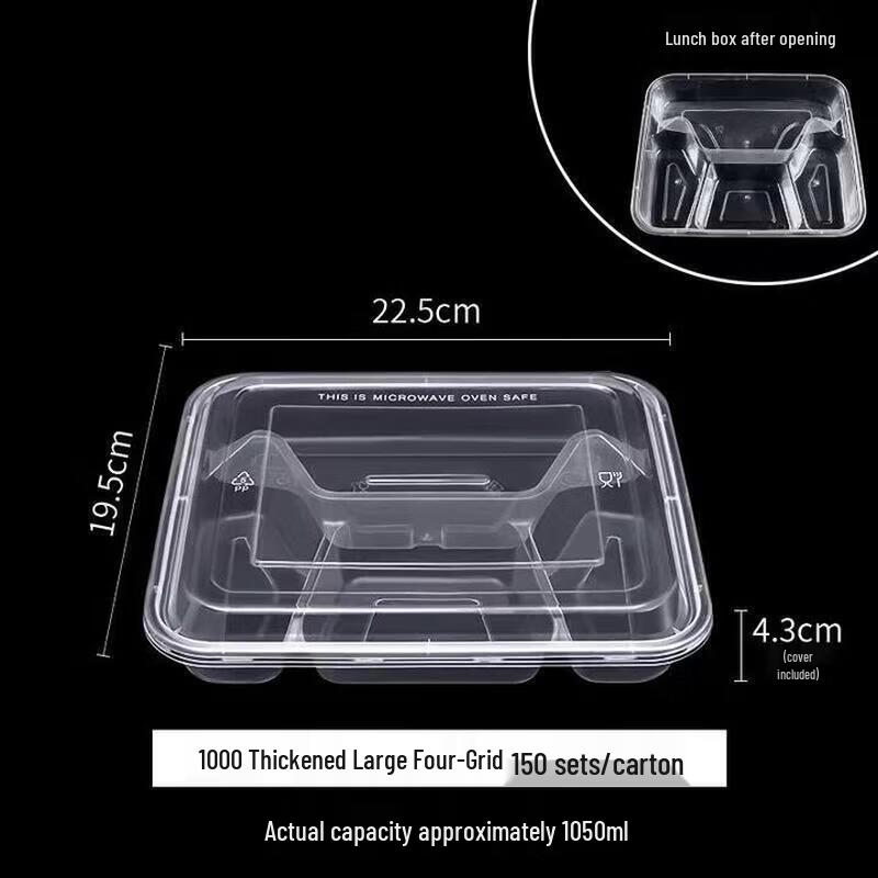 ZLIII 1050ml Disposable 4-Compartment Meal Prep Containers