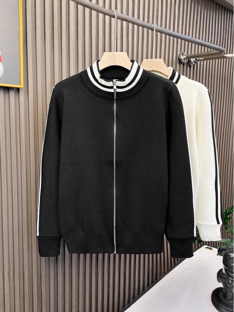 Men's Trendy Autumn Striped Half-High Neck Zip Cardigan Sweater