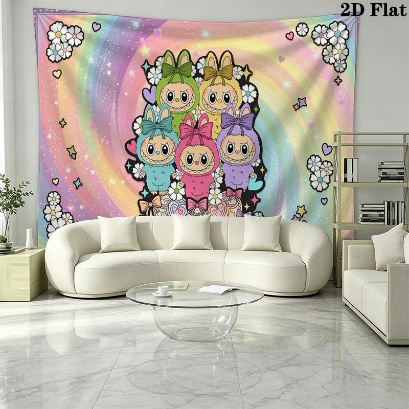 Kawaii Bubu Wall Tapestry Aesthetic Wall Hanging Printed Fabric Blanket Decorative Tapestries for Bedroom Living Room Home Decor