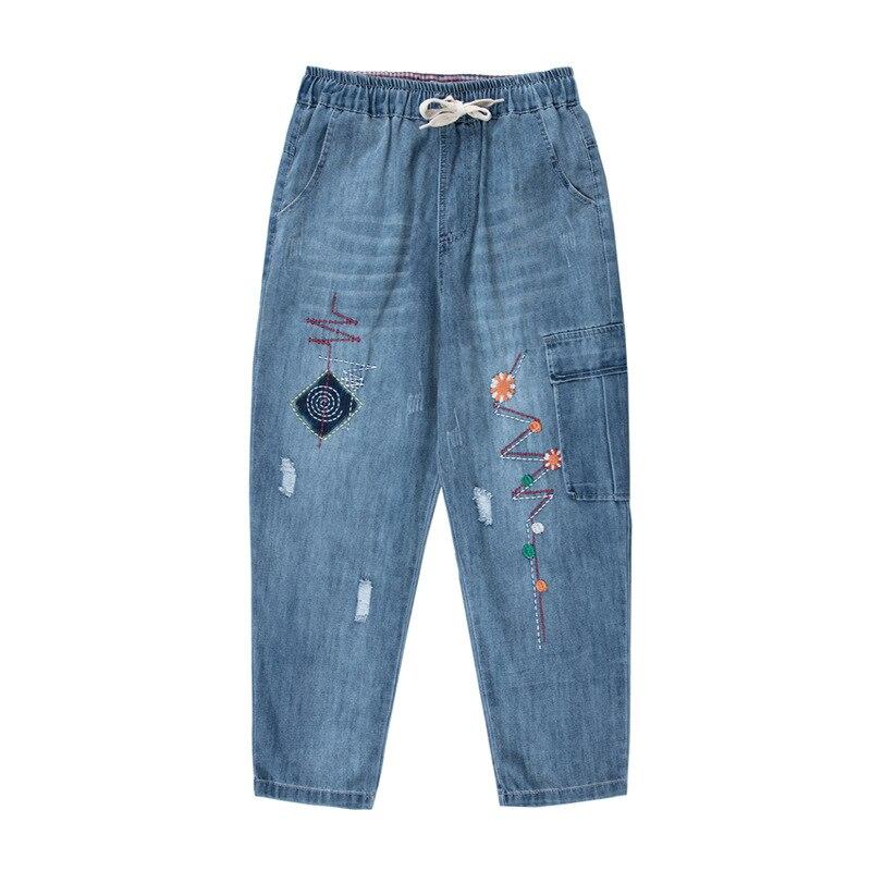 Primavera Estate Moda Donne Ricamo Graffi Caviglia Lunghezza Jeans Office  Lady Elastico Vita Blu Casual Harem Denim Pantaloni acquista in modo  economico — spedizione gratuita, recensioni reali con foto — Joom