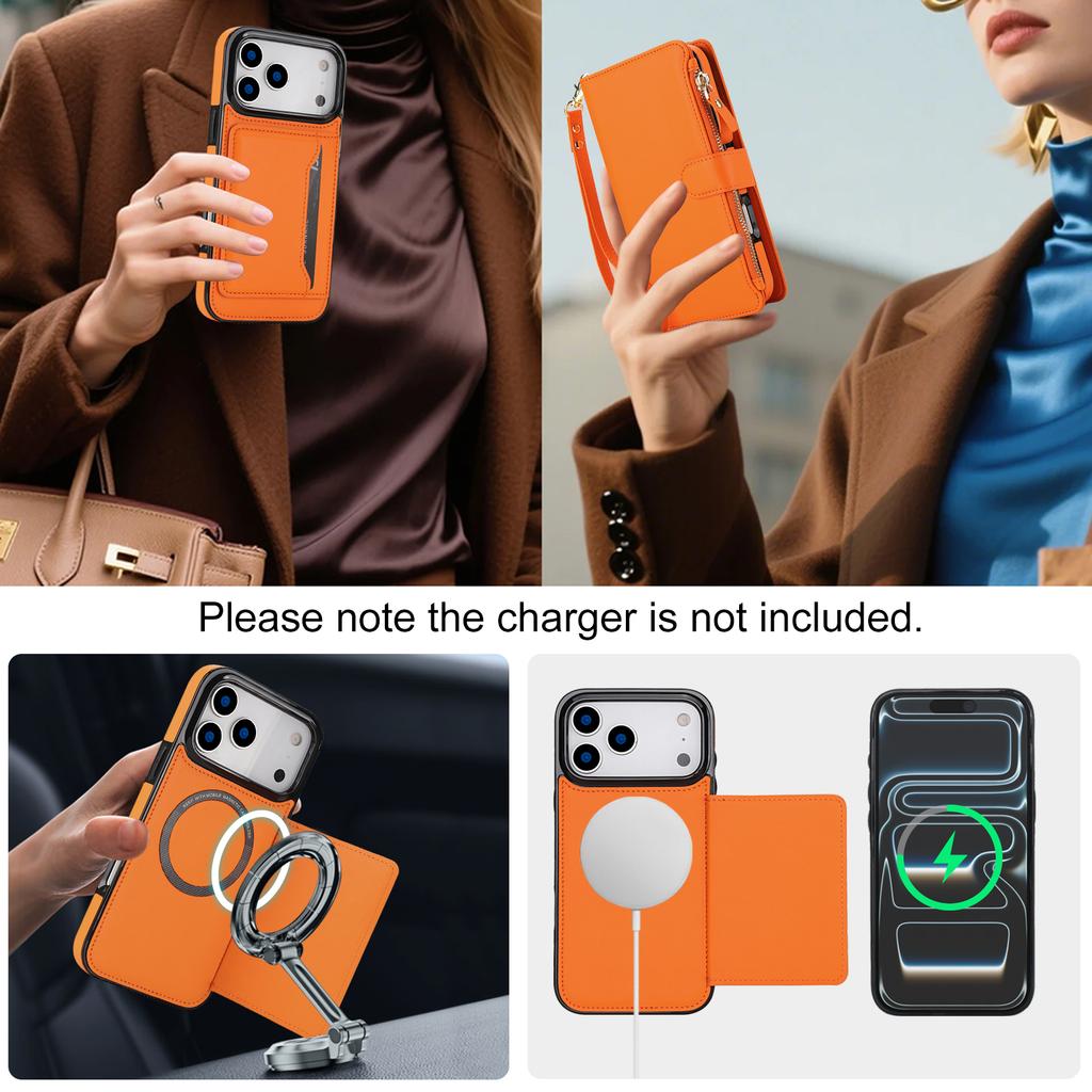 Custodia in Pelle a Portafoglio con Laccio Lungo da Collo e Slot per Carte per iPhone 17 Pro Max 16 15 14 13 12 11 Antiurto Per Cover Magsafe