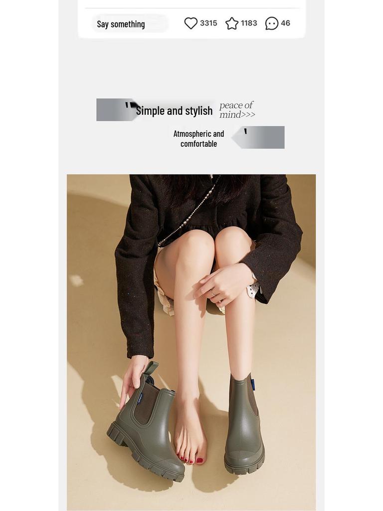 Women's Waterproof Non-Slip Rain Boots with Thick Soles and Mid-Low Shaft – Elastic Opening for Added Comfort.