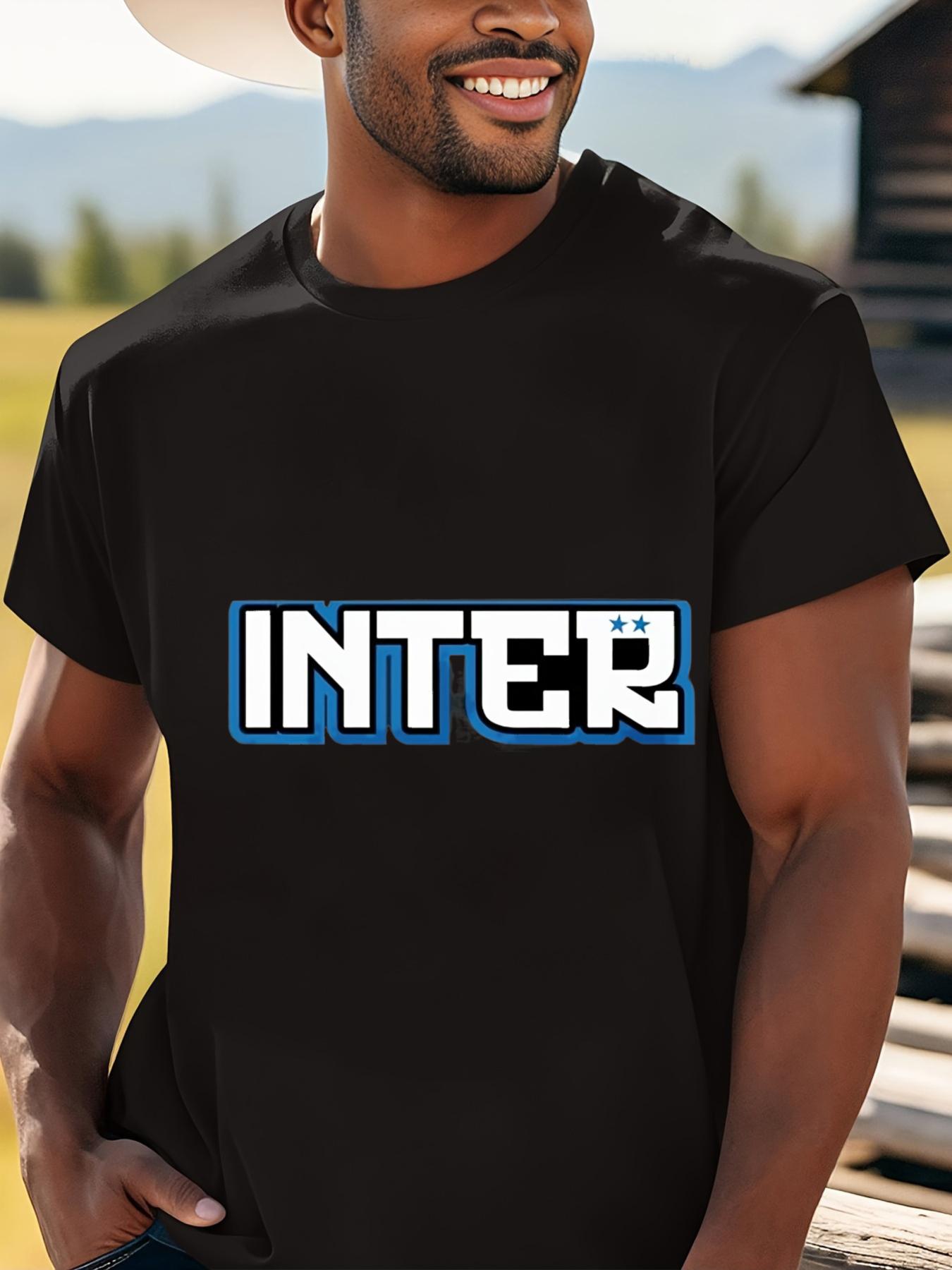 

Men S Vintage INTER Graphic T-Shirt - Black Casual Crew Neck Tee Featuring Blue & White Design XXL