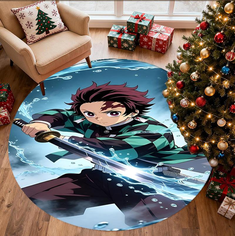 Runder Teppich mit Demon Slayer Muster, Innen-/Außenmatte, für Picknick, Spielzimmer, Schlafzimmer, Büro, Wohnzimmer, Heimdeko Teppich, Geburtstagsgeschenk