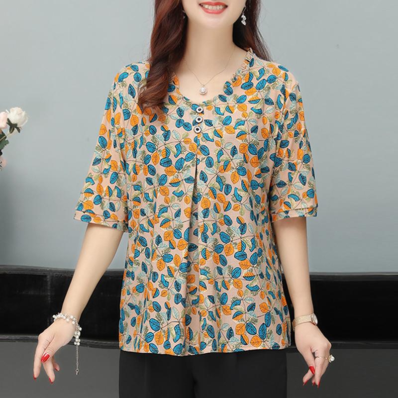 

Літні блузки великих розмірів Жіночі вільні елегантні жіночі сорочки середнього віку Повсякденний літній одяг з піврукавом XL