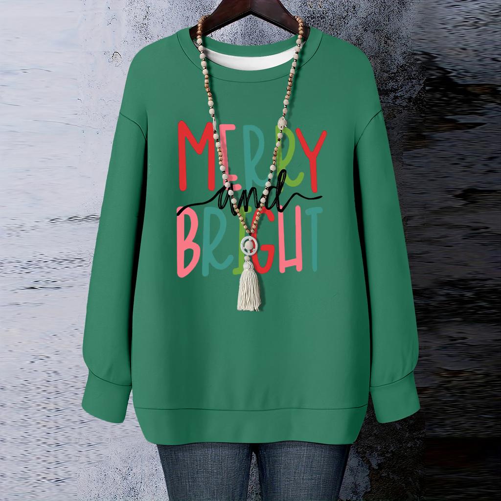 Ladies' Christmas Printed Round Neck Long Sleeved T-shirt Sweatshirt Top