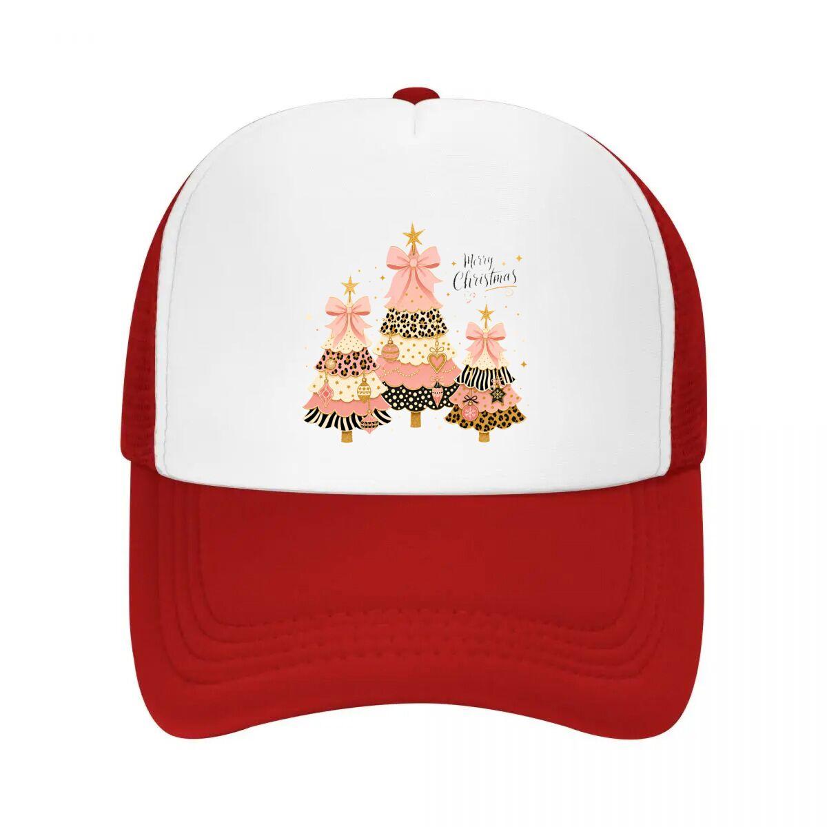 Pink Bow Leopard Holiday Trees Mesh Baseball Cap Casual Hat Outdoor For Womens Unisex FeUnisex One Size