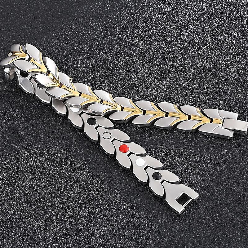 4 In 1 Therapeutic Magnetic Man Bracelet Hand Band for Men Gold Color Stainless Steel Men's Bangle Birthday Gift for Father Boys