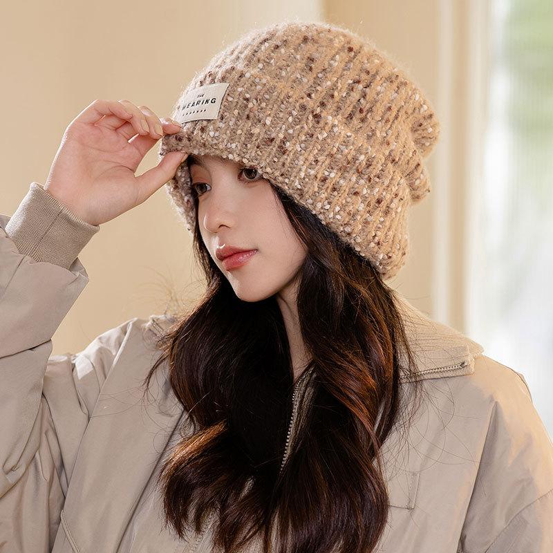 Color dot wool hat women's autumn and winter warm versatile ear protection plain face small knitted hat