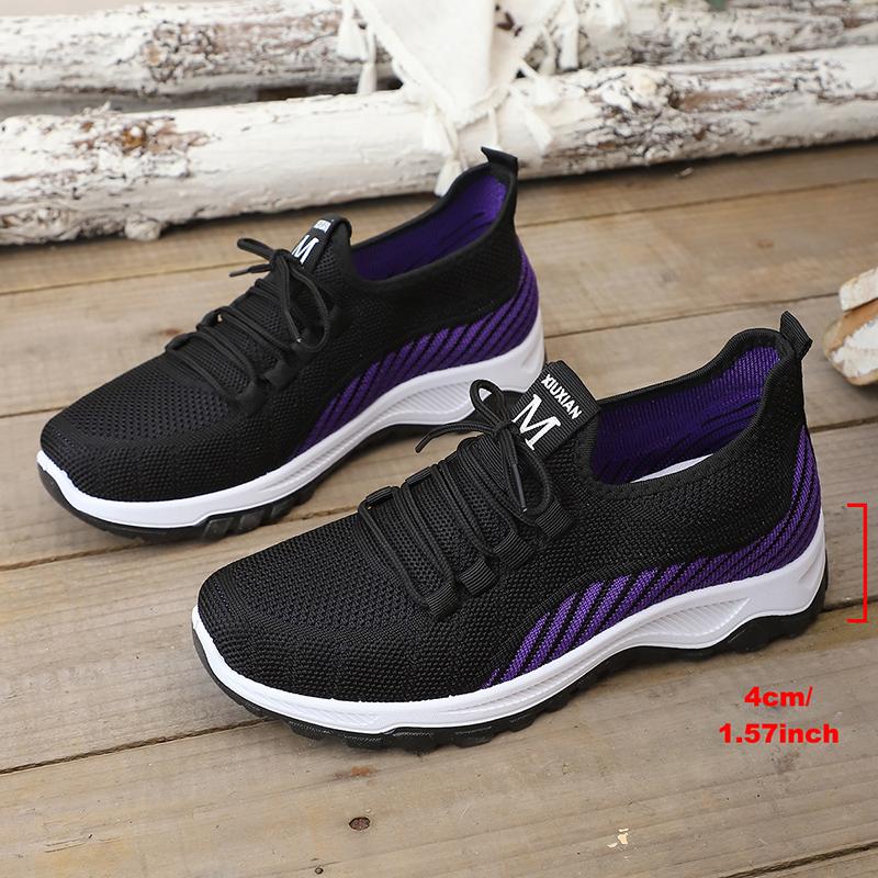 

Fashion Women s Fashion Mix Color Striped Knitted Sneakers Non Slip Breathable Running Shoes for Women Thick Sole Slip On Walking Shoes 41 чёрный