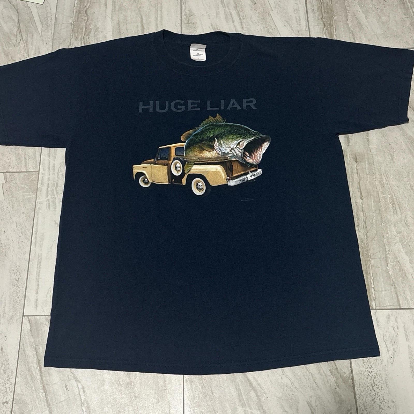 Vintage Fishing Parody T-Shirt Men’s Size XL Blue Huge Liar Bass Fisherman Y2K L