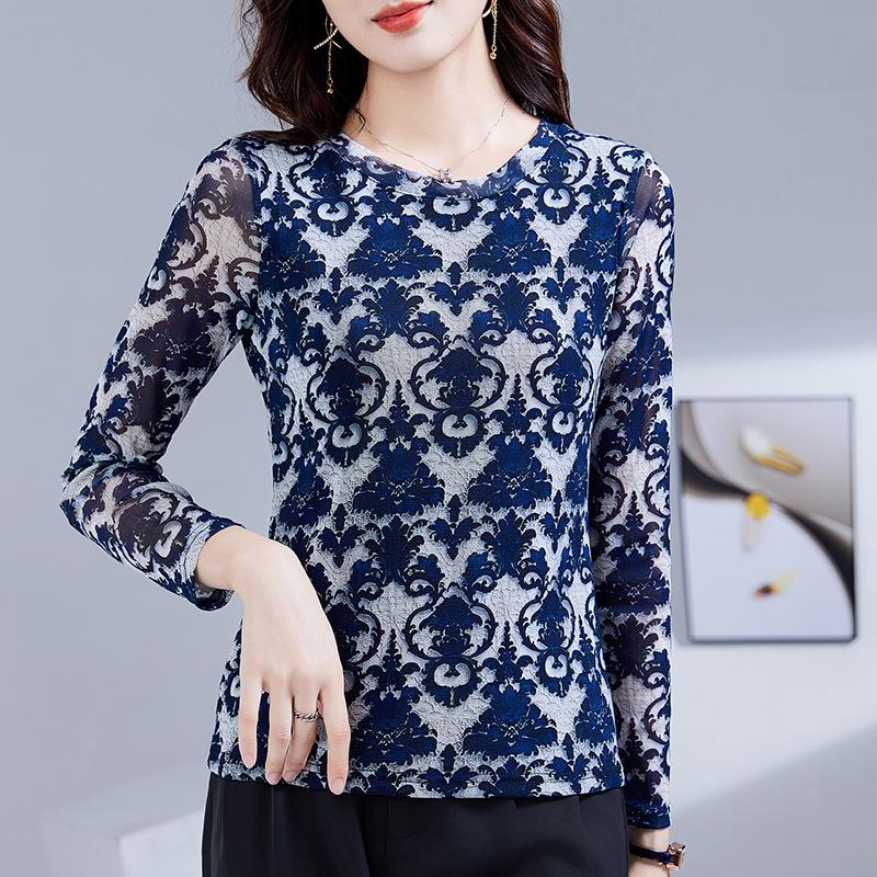 Stylish Long Sleeve Print T-shirt for Middle-Aged Women