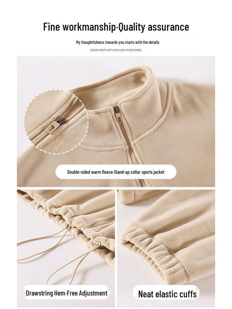 Women's 2024 Double-Sided Fleece Tracksuit: Cozy Yoga Jacket & Casual Warm Pants for Autumn/Winter Fitness.