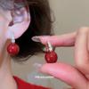 Silver Needle New Year's Red Zircon Geometric Earrings Retro Fashion Temperament Versatile Earrings Light Luxury Premium Earrings Women