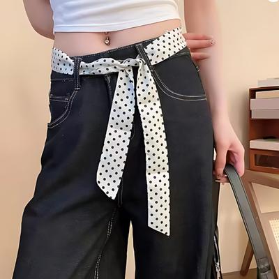 Seidenschal Gepunkteter Druck Vintage-Stil Weicher Stoff Halstuch Schmal Gestreift Leicht Atmungsaktiv Schal Vielseitiges Halsaccessoire