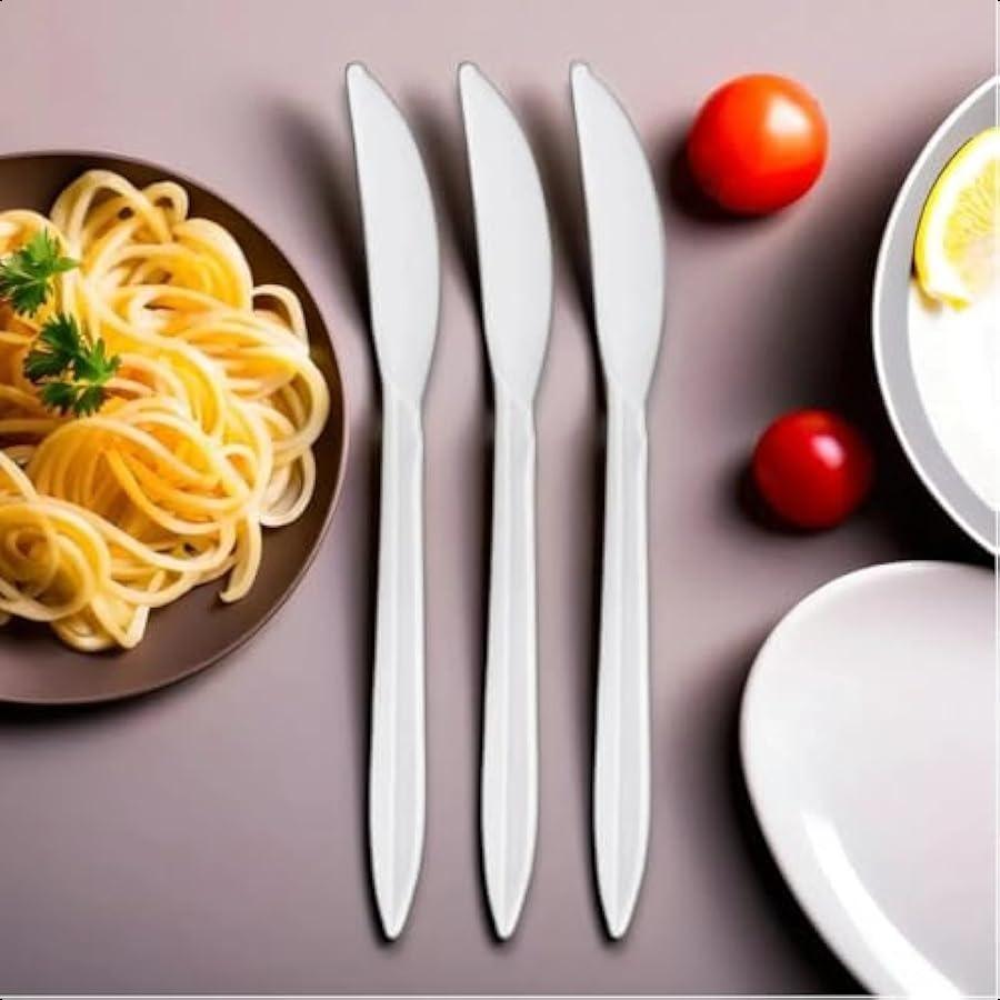 

Базовая коллекция столовых приборов 50 штук Средний вес Белые пластиковые ножи Одноразовые и удобные для вечеринок, пикников, мероприятий United States