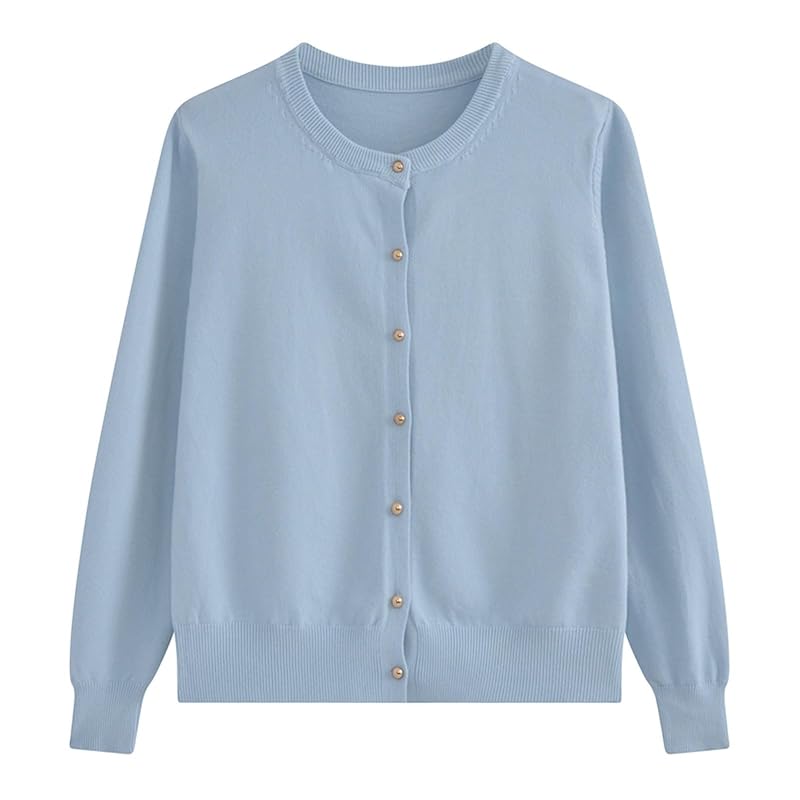 

[Ruixi] cardigan ladies long sleeve Plain color spring cardigan knit Washable Office work Thin Haori office simple Kirame Cooling measures Relaxing