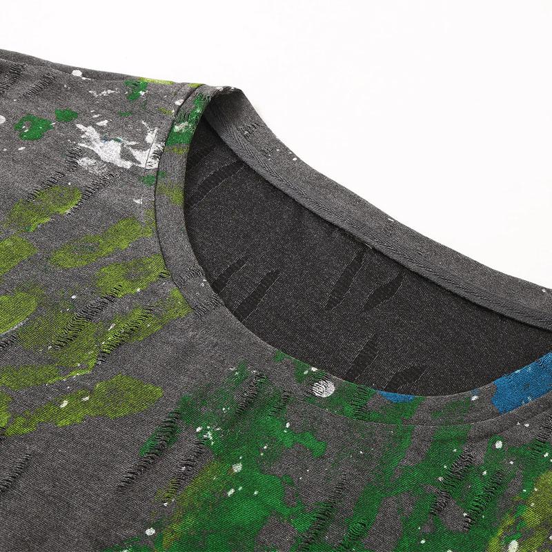 Plus Size 6XL-13XL Fashion Men's Distressed T-shirt Summer Oversized Tops Casual Painted Short Sleeve Tee Summer Clothing