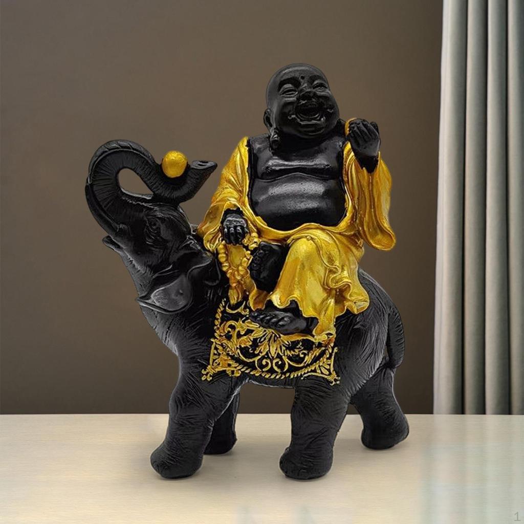 Statue Miniature Figurines Riding Elephant Sculpture Collectible Statuette Ornament Desk Yoga