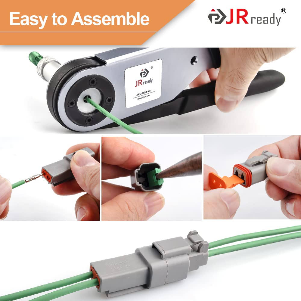 JRready ST6246 Deutsch 2 Pin Connector 10 Sets, DT04-2P DT06-2S Gray Waterproof Electrical Wire Connector With Solid Contacts 14-20AWG