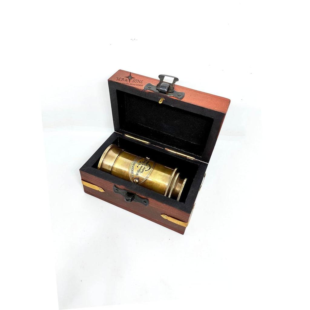 Brass Victorian Telescope 6.5 Inch – Personalized Antique Spyglass with Custom Engraved Wooden Box | Nautical Gift for Men, Decor & Collectors